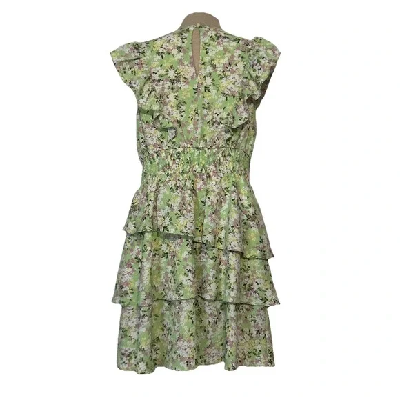 Floral Mini Dress M Cottagecore Boho Fairycore Ruffles V-neck Smocked BCBG NWT - Picture 5 of 7